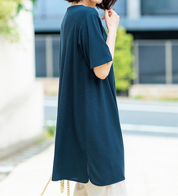 BELLUNA（ベルーナ）の「【接触冷感】かのこ素材タックデザインチュニックワンピース（その他ワンピース）」｜ターコイズ