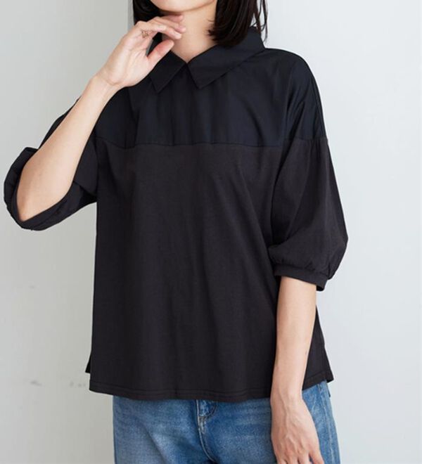 BELLUNA（ベルーナ）の「衿付き異素材切替プルオーバー（カットソー）」｜詳細画像