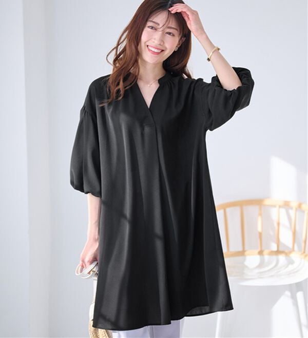 alotta（アロッタ）の「パフ袖とろみブラウスチュニックワンピース（チュニックワンピース）」｜詳細画像