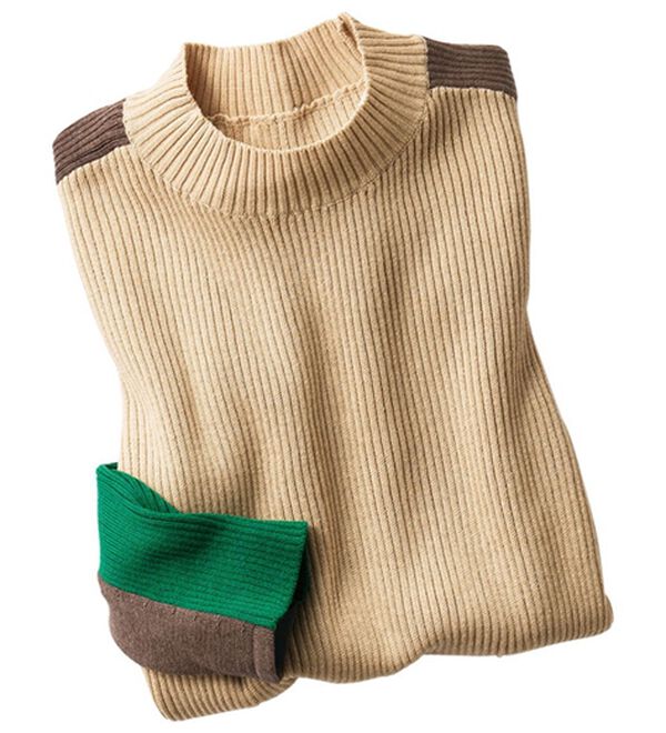 VINNO（ヴィノ）の「配色スリーブ・コットン混ニット（ニット・セーター）」｜ベージュ系