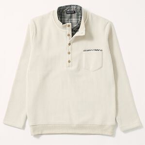 「裏ベロアのお洒落なダブル衿トレーナー（メンズトレーナー）」｜ベージュ