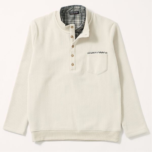 「裏ベロアのお洒落なダブル衿トレーナー（メンズトレーナー）」｜ベージュ