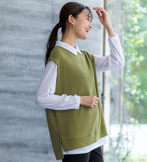 BELLUNA（ベルーナ）の「【新色追加】&ldquo;2点セット&rdquo;あぜ素材ベストアンサンブル（アンサンブル）」｜詳細画像