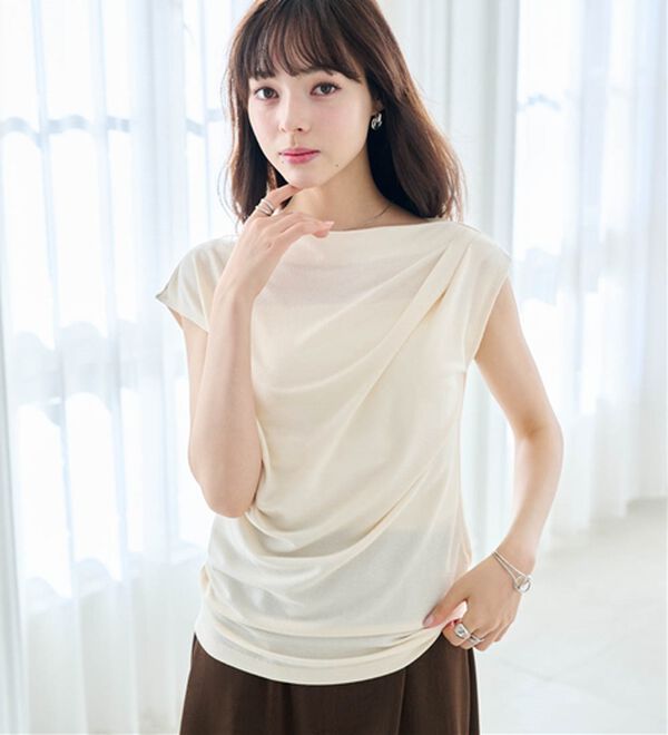 RANAN（ラナン）の「【ひんやり・ＵＶ】タックドレープフレンチスリーブカットソー（Tシャツ）」｜詳細画像