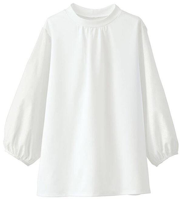 BELLUNA（ベルーナ）の「袖異素材切替ハイネックプルオーバー（カットソー）」｜オフ白