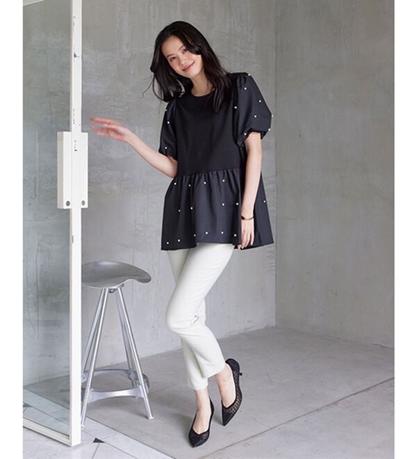 RANAN（ラナン）の「ひんやり！パール調ビーズ使いボリューム袖プルオーバー（カットソー）」｜詳細画像