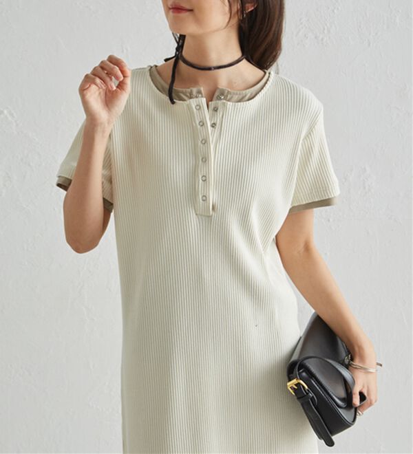 RANAN（ラナン）の「レイヤードヘンリーネックリブワンピース（カットソーワンピース）」｜詳細画像