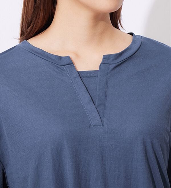 alotta（アロッタ）の「【接触冷感】６分袖衿フェイク裾ラウンドチュニック（チュニック）」｜詳細画像