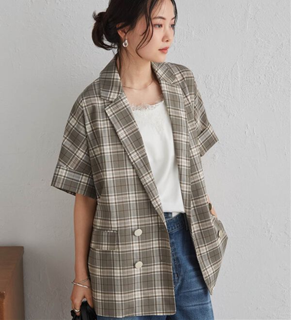 RANAN（ラナン）の「【新色追加】麻調ダブルボタンハーフスリーブジャケット（テーラードジャケット）」｜詳細画像