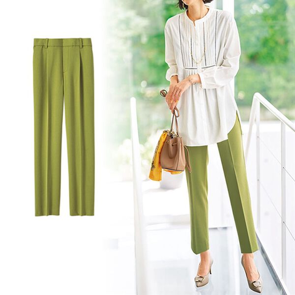 BELLUNA（ベルーナ）の「ストレッチ素材美脚見えテーパードパンツ（テーパードパンツ）」｜ライムグリーン