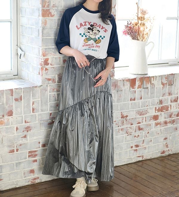 BELLUNA（ベルーナ）の「＜Ｄｉｓｎｅｙ＞【ミッキー】プリント７分丈ラグランＴシャツ（カットソー）」｜詳細画像