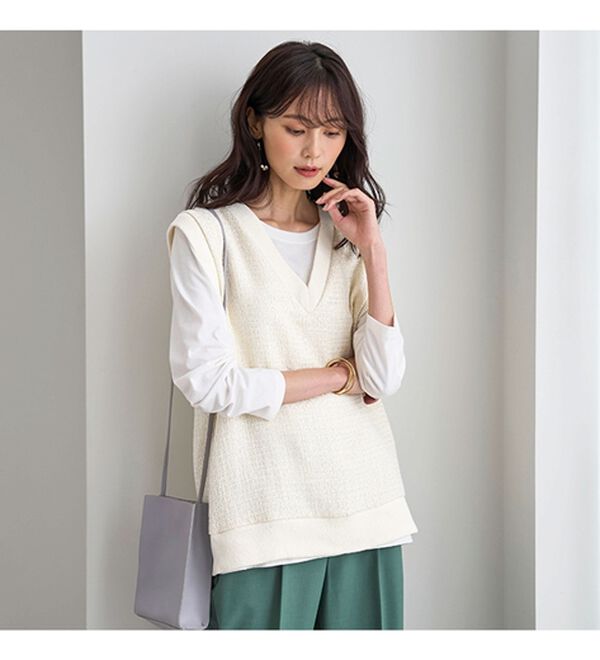 BELLUNA（ベルーナ）の「ツイード調素材Ｖネックデザインベスト（ベスト）」｜詳細画像