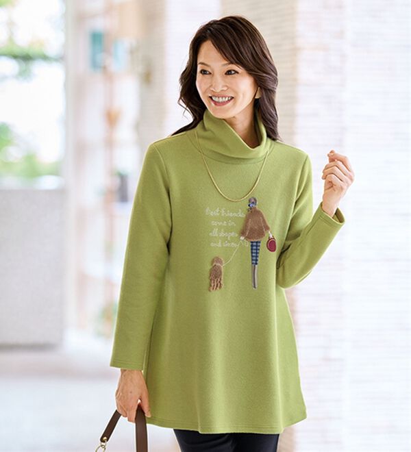 BELLUNA（ベルーナ）の「アップリケデザイン刺しゅう使いプルオーバー（チュニック）」｜ライム