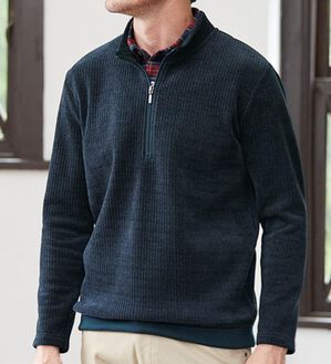 「裏ベロアのお洒落なダブル衿ハーフジップトレーナー（メンズカットソー）」｜詳細画像
