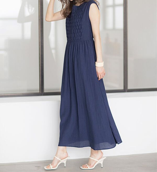 RANAN（ラナン）の「ひんやり！シャーリング風デザインロングワンピース（ロングワンピース）」｜詳細画像