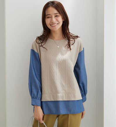 BELLUNA（ベルーナ）の「ケーブル&times;デニム切替チュニック（チュニック）」