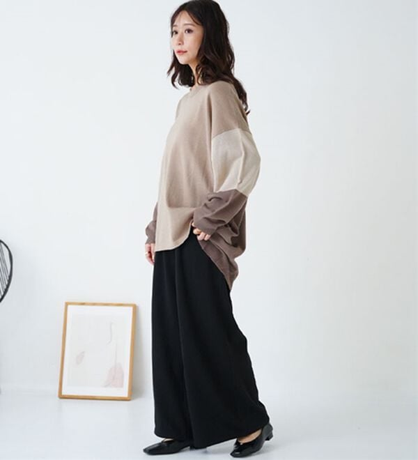 A HAPPY MARILYN（アハッピーマリリン）の「【Ｌ～８Ｌ】もわもわシャギーで下半身の冷え対策！選べる３丈 裏起毛 裏シャギー ワイドパンツ（ワイドパンツ・ガウチョ）」｜詳細画像