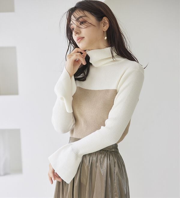 ムースタッチ＞洗える！バイカラータートルリブニット - ベルーナ【公式】
