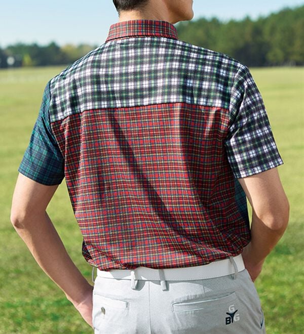 「＜ゴールデンベアゴルフ＞パッチワーク柄ドライポロシャツ（メンズポロシャツ）」｜詳細画像