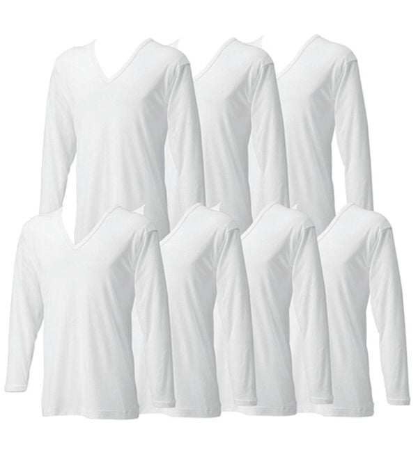 「＜グンゼ＞爽快ドライ（Ｒ）インナー１週間パック（メンズ肌着・インナーウェア）」｜ホワイト長袖V首7枚組