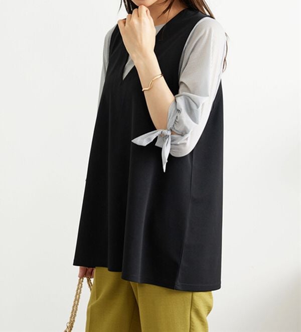 BELLUNA（ベルーナ）の「【2点セット】ストライプシャツ&times;ベストアンサンブル（アンサンブル）」｜詳細画像