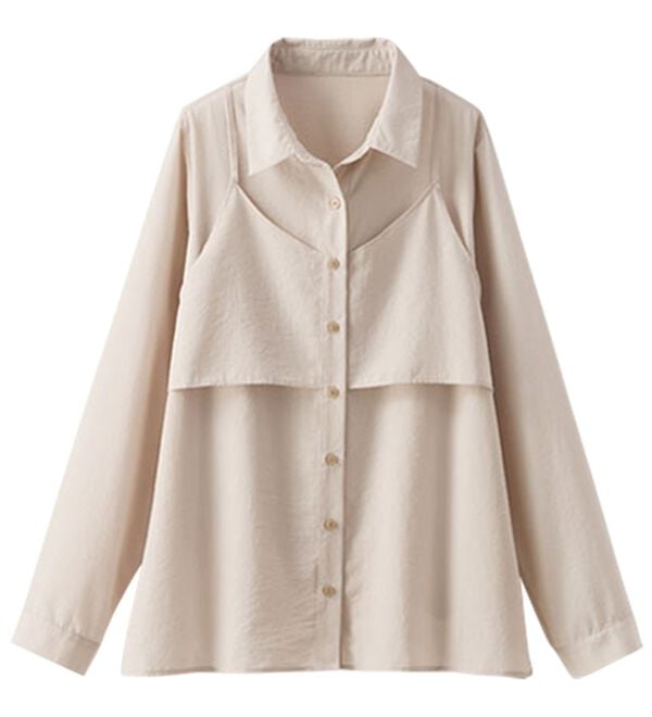 BELLUNA（ベルーナ）の「ビンテージ調素材レイヤード風チュニック（シャツ）」｜詳細画像