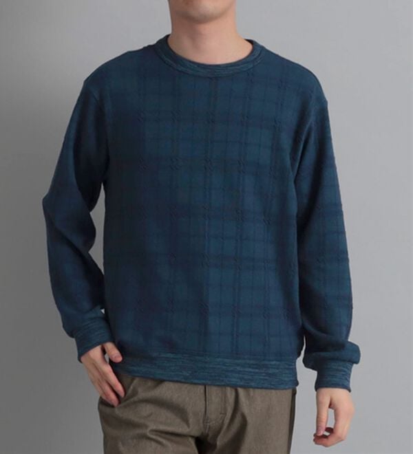 「＜コムルヴァン・オム＞チェック柄ふくれジャカードトレーナー（メンズトレーナー）」｜詳細画像