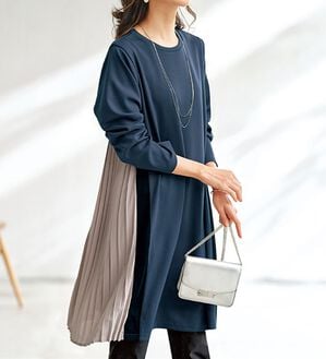 BELLUNA（ベルーナ）の「サイドプリーツ配色切替ワンピース（チュニックワンピース）」｜詳細画像