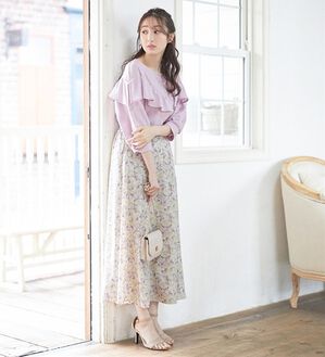 alotta（アロッタ）の「【接触冷感】フリルデザインパフ袖カットソー（カットソー）」｜ラベンダーピンク