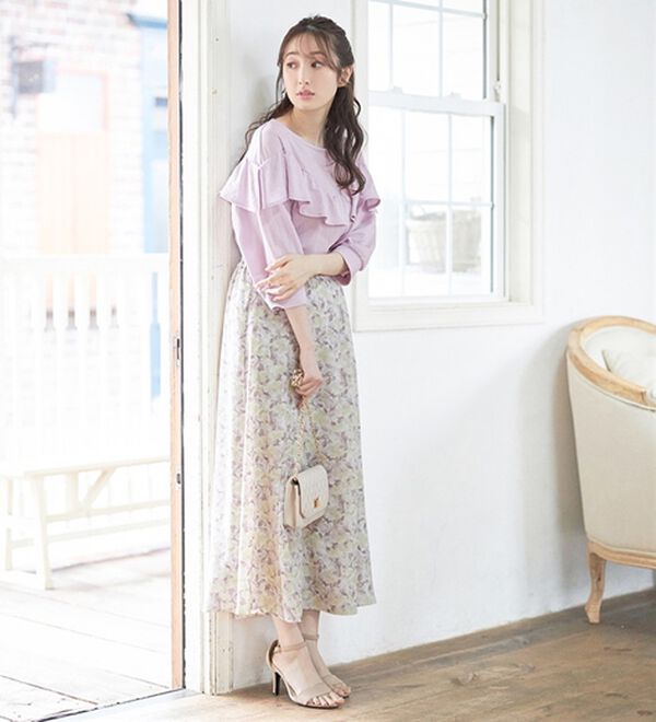 alotta（アロッタ）の「【接触冷感】フリルデザインパフ袖カットソー（カットソー）」｜ラベンダーピンク