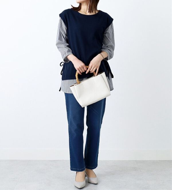 BELLUNA（ベルーナ）の「サイドリボン使いシャツフェイクチュニック（チュニック）」｜詳細画像