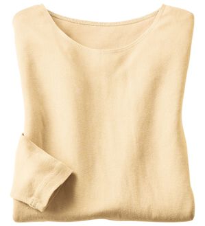 「綿１００％のび～るクルーネック（肌着・インナーウェア）」｜イエローベージュ