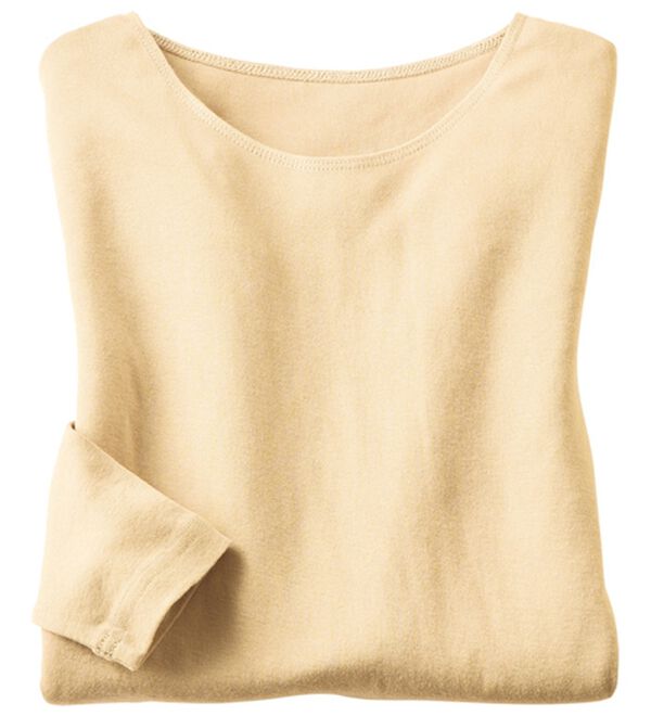 「綿１００％のび～るクルーネック（肌着・インナーウェア）」｜イエローベージュ