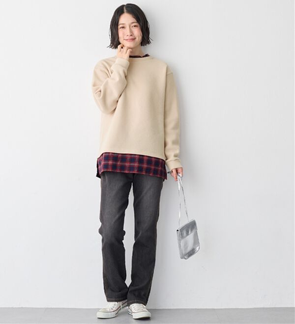 Viola e Viola（ヴィオラ エ ヴィオラ）の「あったか裏起毛異素材切替ニットソートップス（カットソー）」｜詳細画像