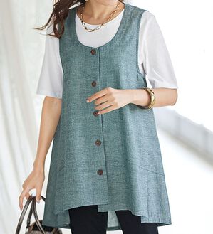 BELLUNA（ベルーナ）の「綿麻素材切替デザインロングベスト（ベスト）」｜詳細画像