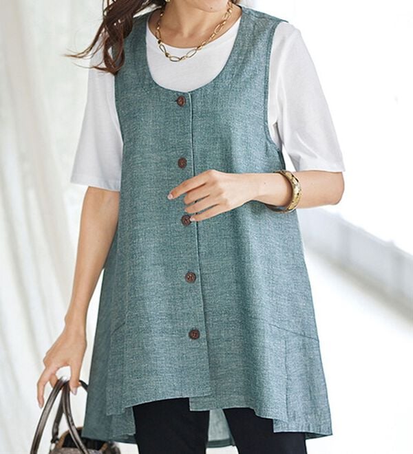 BELLUNA（ベルーナ）の「綿麻素材切替デザインロングベスト（ベスト）」｜詳細画像