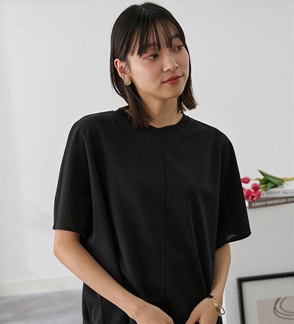 BELLUNA（ベルーナ）の「Ｔシャツ感覚なのにきちんとブラウス見え！カットジョーゼット半袖プルオーバー（カットソー）」｜詳細画像