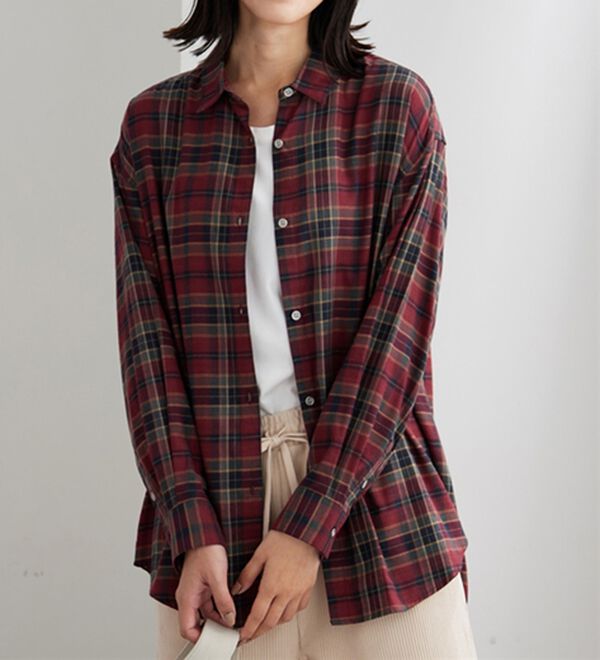 BELLUNA（ベルーナ）の「ゆったり快適チェック柄シャツチュニック（チュニック）」｜詳細画像