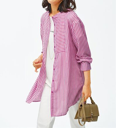 BELLUNA（ベルーナ）の「お手入れ簡単！ストライプ切替シャツチュニック（チュニック）」