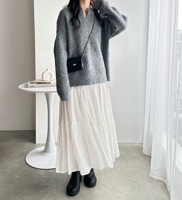 GeeRA（ジーラ）の「ハーフジップミックスニットプルオーバー（ニット・セーター）」｜詳細画像