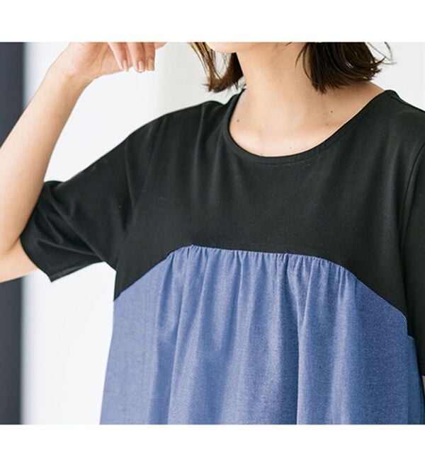 BELLUNA（ベルーナ）の「一枚着て体型カバー！異素材切替ワンピース（ドッキングワンピース）」｜詳細画像