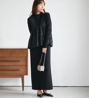 RANAN（ラナン）の「リブニットワンピ&times;ジャカードベストセット（その他ワンピース）」｜ブラック系