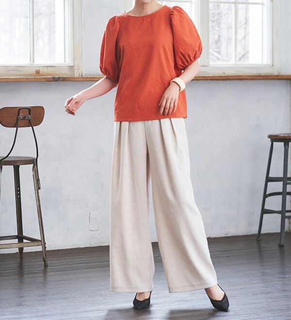 RANAN（ラナン）の「ひんやり！サッカー素材袖ボリュームブラウス（ブラウス）」｜詳細画像