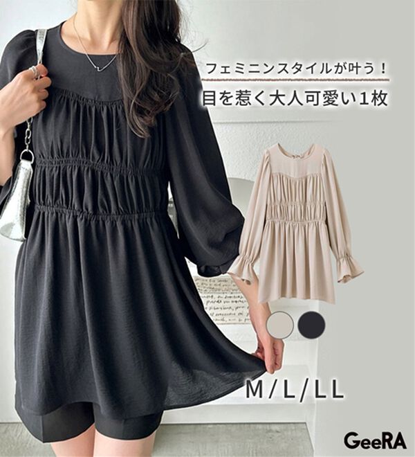 GeeRA（ジーラ）の「シャーリングビスチェデザインチュニックブラウス（ブラウス）」｜詳細画像