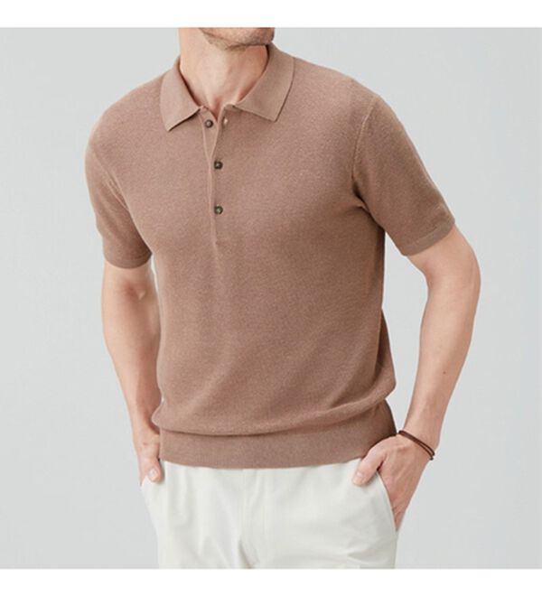 「＜コムルヴァン・オム＞大人の逸品！ざっくり編みのニットポロシャツ（メンズシャツ）」｜詳細画像