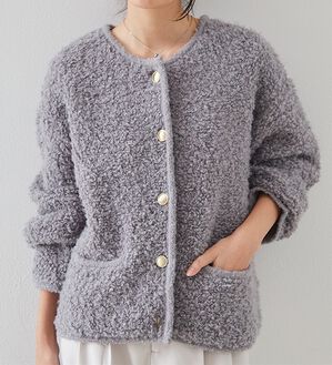 RANAN（ラナン）の「ゴールド調ボタンループ編みニットジャケット（ニットカーディガン）」｜詳細画像