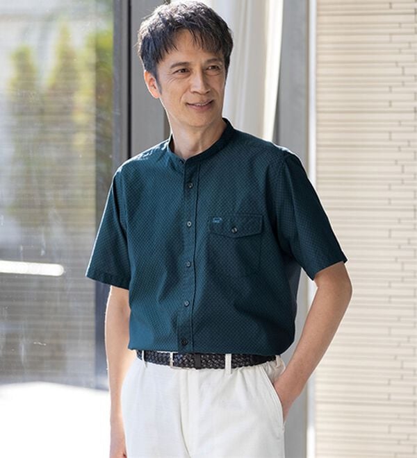 「＜ゴールデンベア＞バンドカラードビー織リラックスシャツ（メンズシャツ）」｜詳細画像