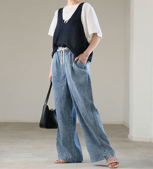 A HAPPY MARILYN（アハッピーマリリン）の「【Ｍ～８Ｌ】楽して叶う！イージーデニムワイドパンツ（ワイドパンツ・ガウチョ）」｜詳細画像