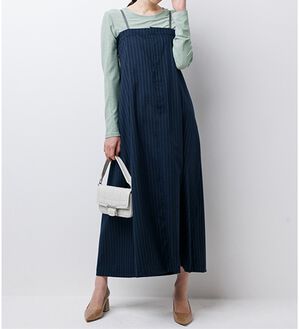 RANAN（ラナン）の「異素材デザインキャミワンピ（その他ワンピース）」｜ネイビーストライプ／グレー