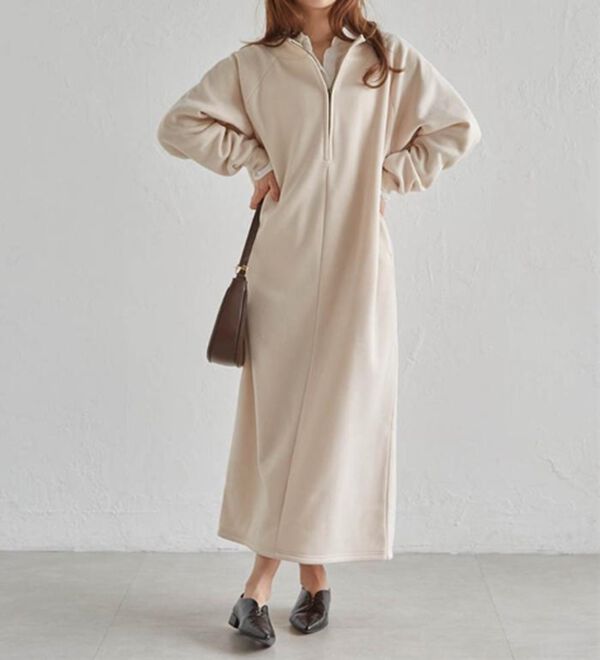 RANAN（ラナン）の「裏起毛ハーフジップワンピース（ロングワンピース）」｜詳細画像